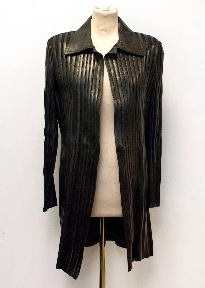  Jitrois Black Long Leather Stripe Panel Jacket  5
