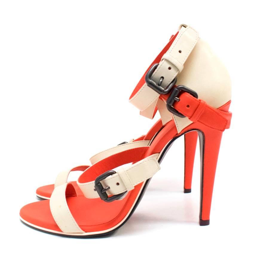 Women's Bottega Veneta Beige and Red Strappy Sandals