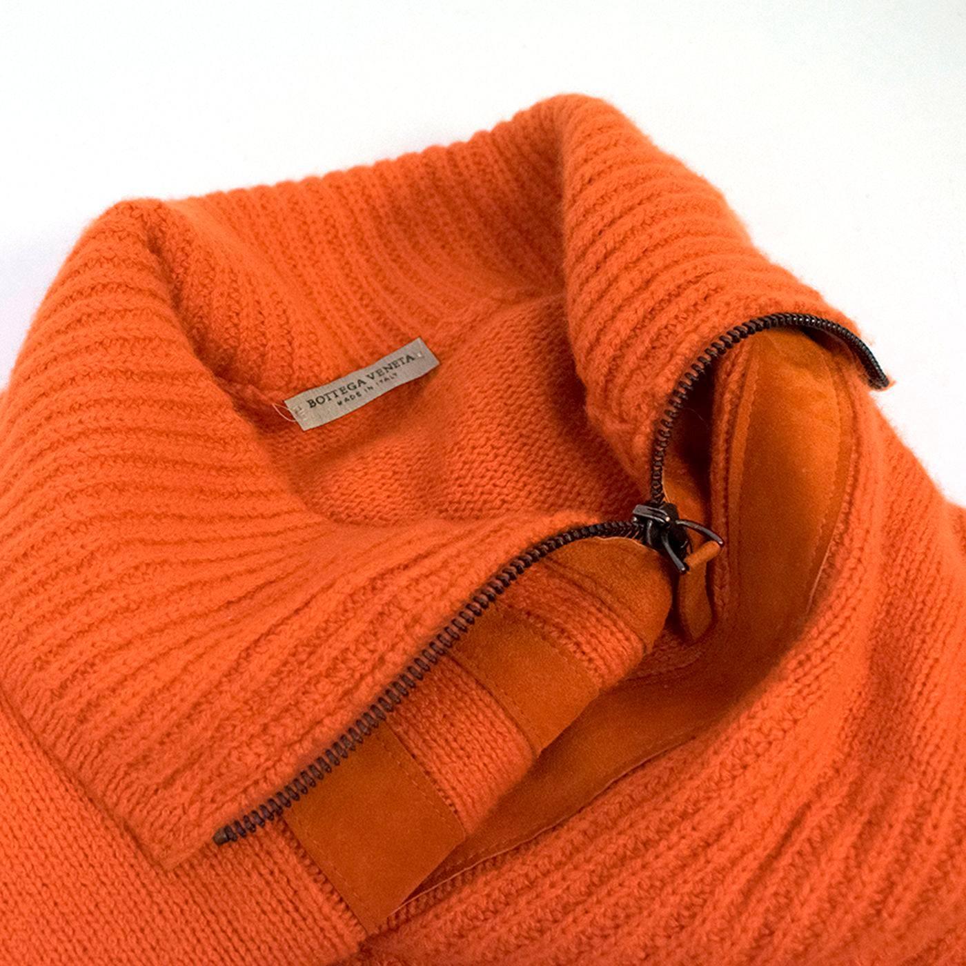 Bottega Veneta Orange Cashmere and Leather Cardigan  In New Condition For Sale In London, GB