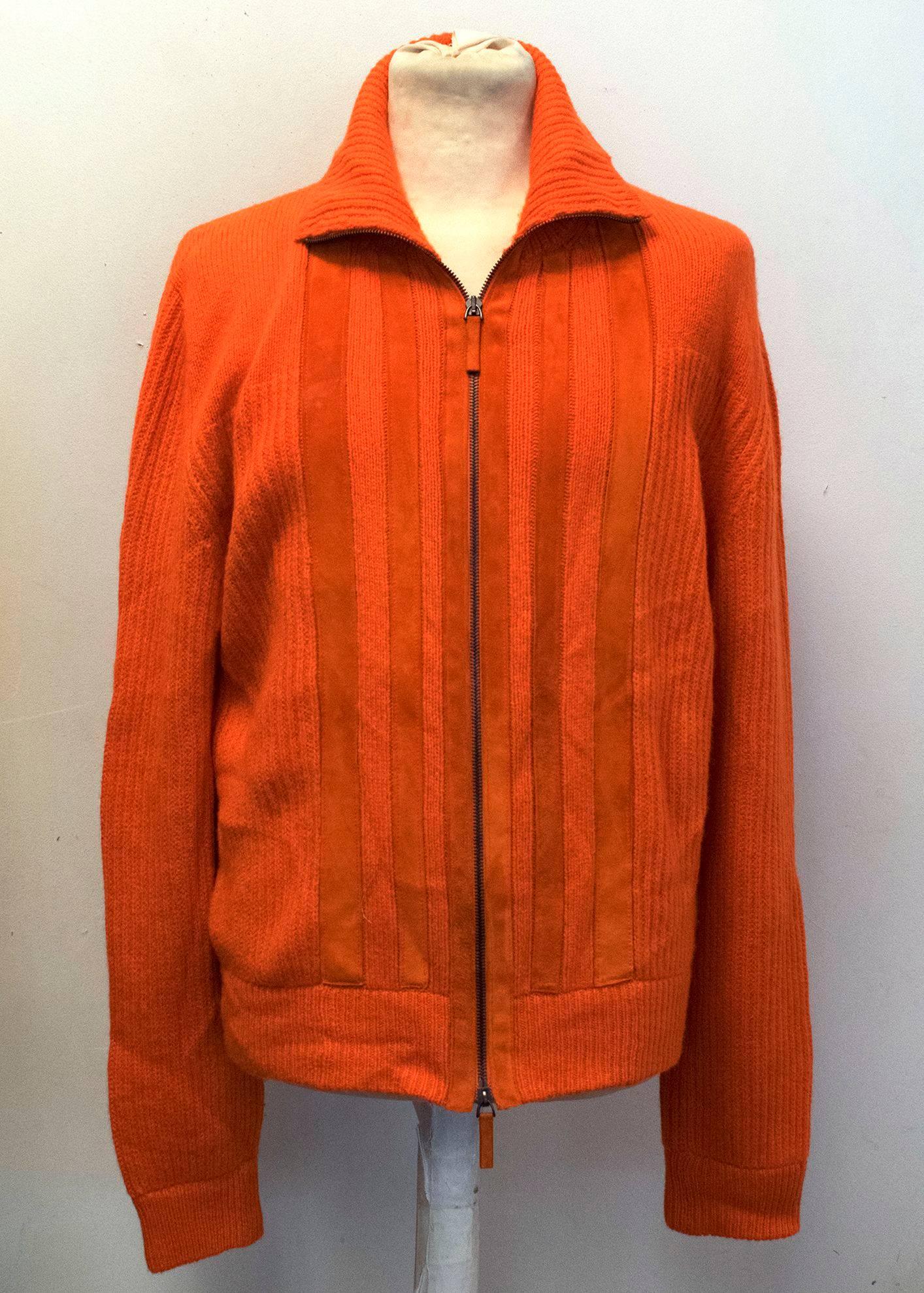 Bottega Veneta Orange Cashmere and Leather Cardigan  For Sale 2