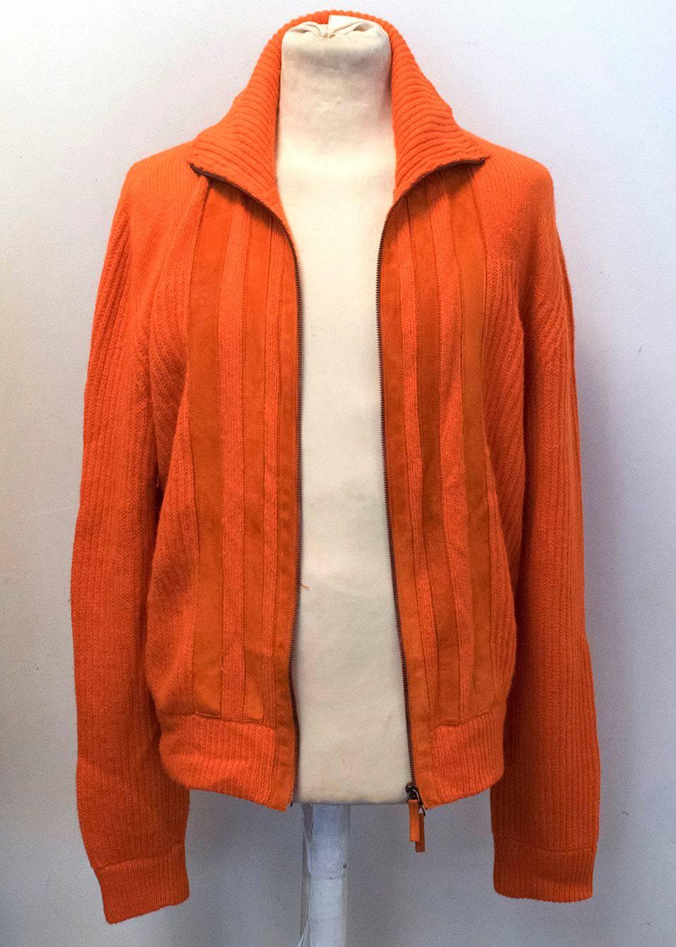 Bottega Veneta Orange Cashmere and Leather Cardigan  For Sale 3