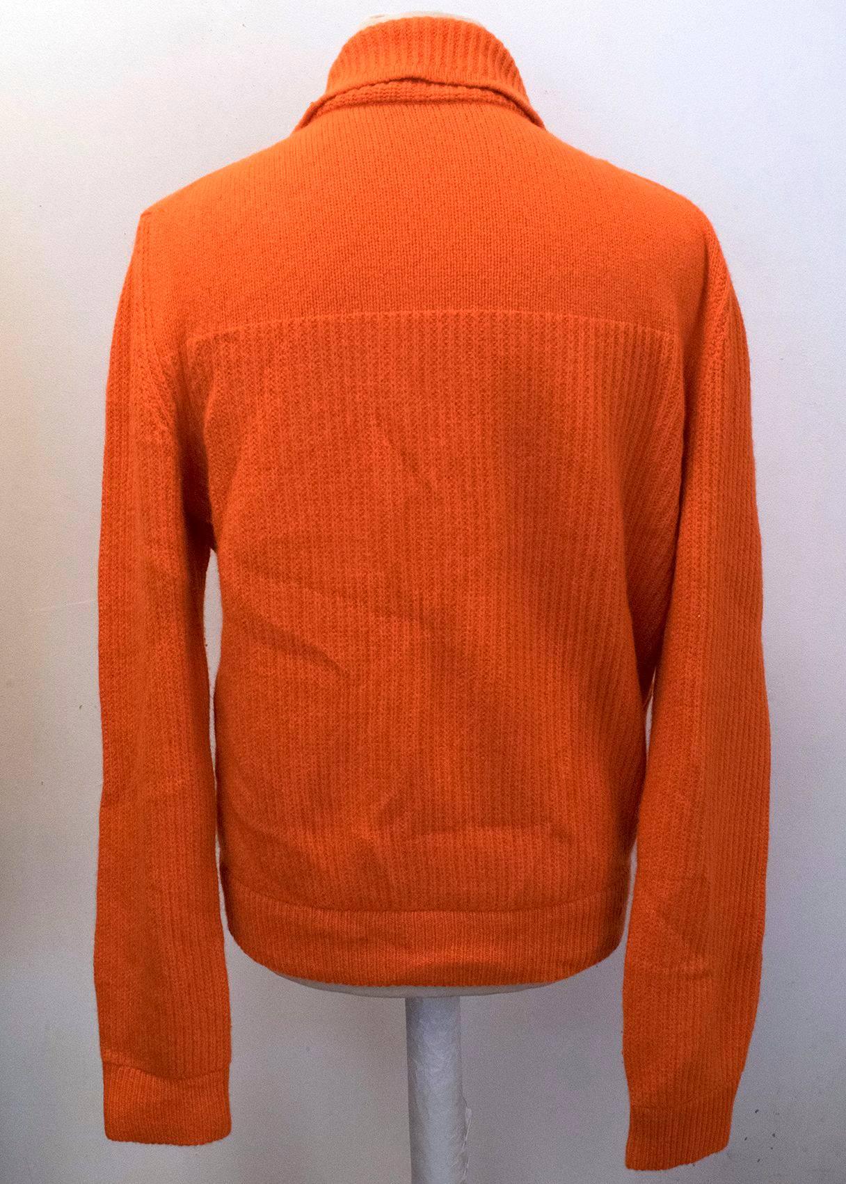Bottega Veneta Orange Cashmere and Leather Cardigan  For Sale 5