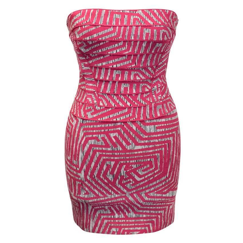 Herve Leger Pink Geometric Bodycon Dress For Sale