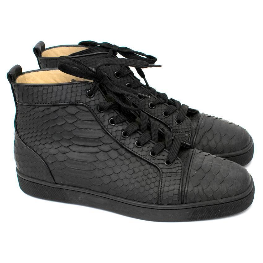 Christian Louboutin black python skin matte high tops, with classic red sole and Louboutin emblem.

Size 41.5
US 8.5