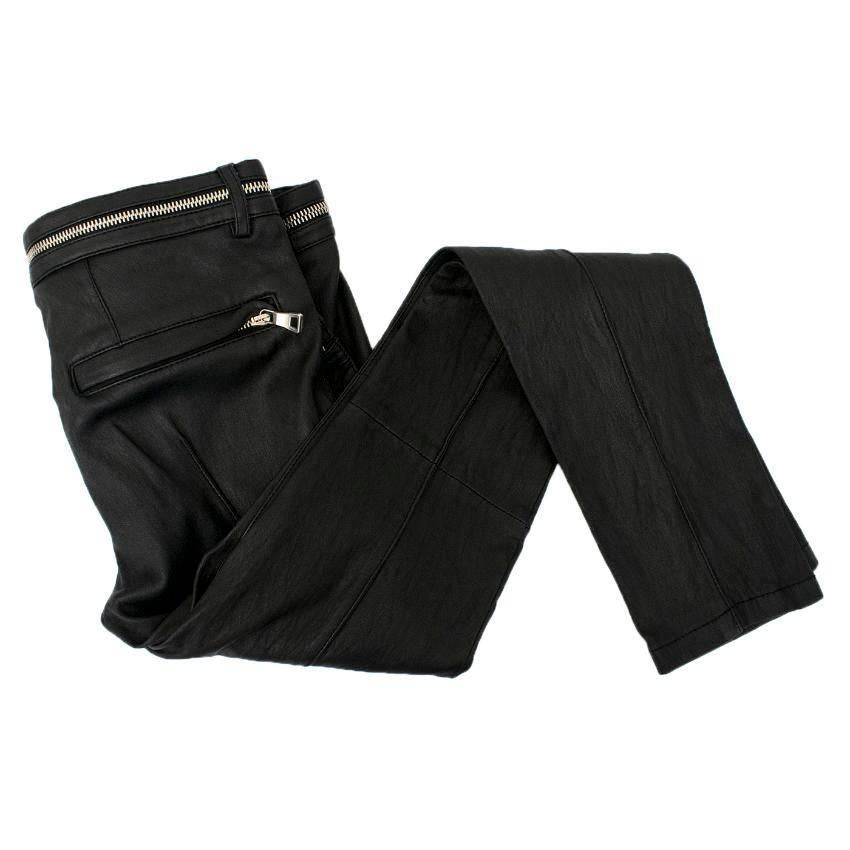 Balmain Black Cropped Leather Pants In New Condition For Sale In London, GB