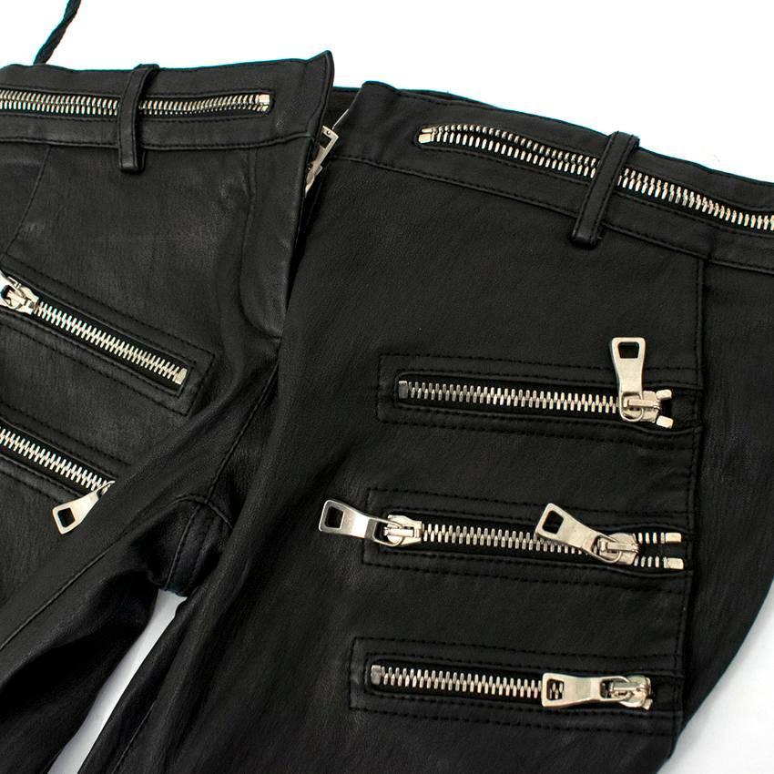 Balmain Black Cropped Leather Pants For Sale 1