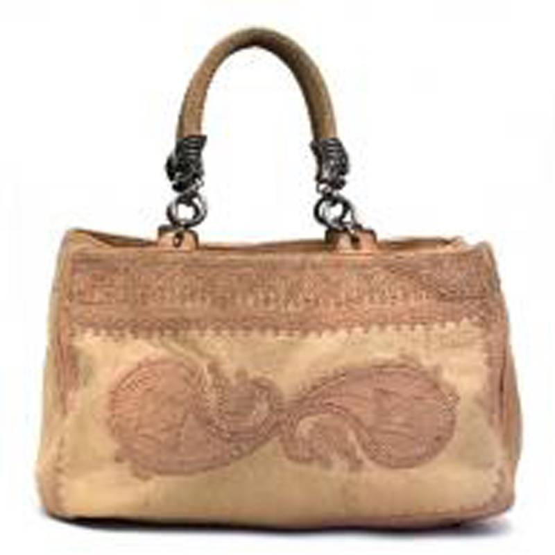 Ermanno Scervino Patterned Tan Leather Tote Bag For Sale 1