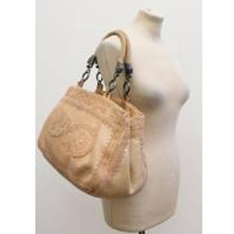Ermanno Scervino Patterned Tan Leather Tote Bag For Sale 3