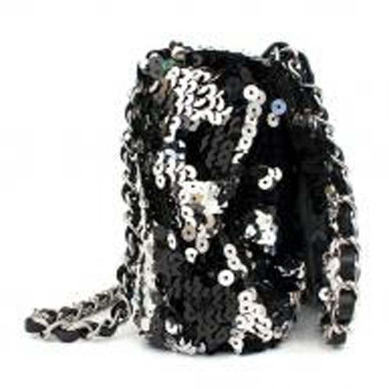Women's Chanel Black Sequin Flap Bag For Sale