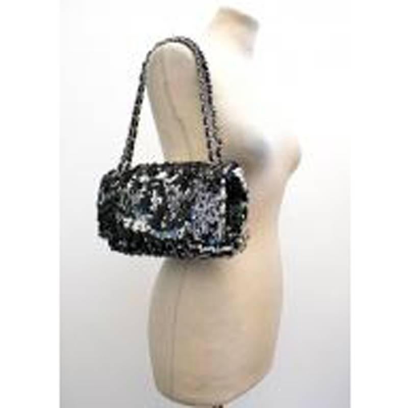 Chanel Black Sequin Flap Bag For Sale 3