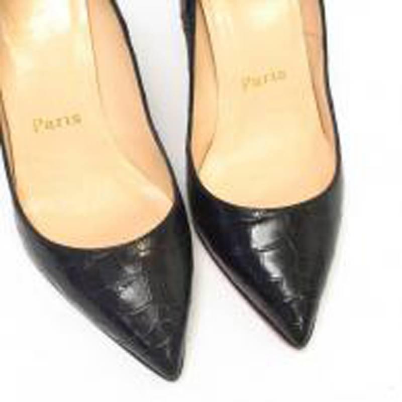 Women's Christian Louboutin Black Crocodile Pumps For Sale