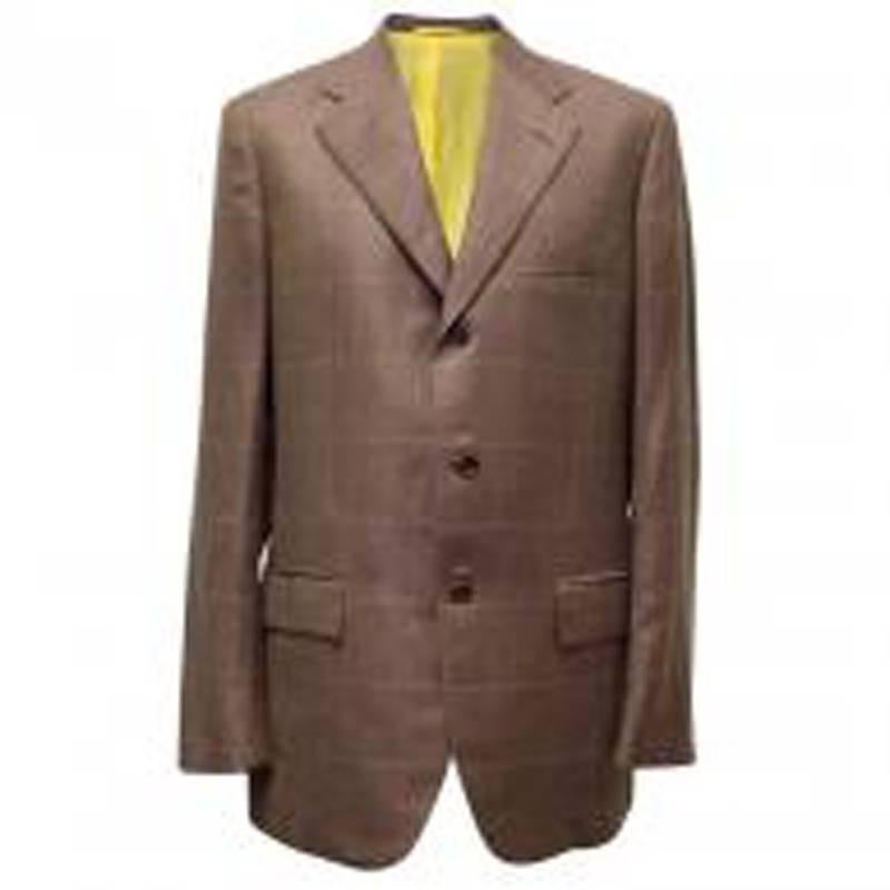 Kiton Brown Cashmere & Linen Check Blazer For Sale