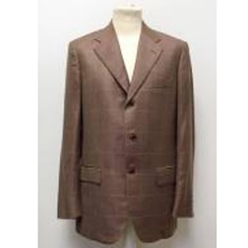 Kiton Brown Cashmere & Linen Check Blazer For Sale 1