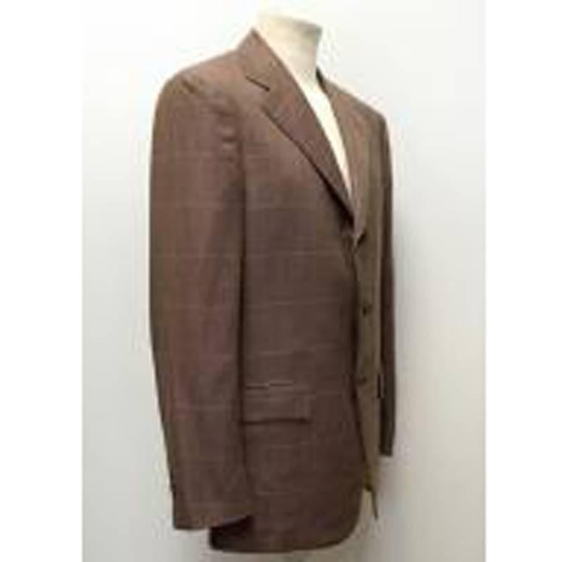 Kiton Brown Cashmere & Linen Check Blazer In New Condition For Sale In London, GB
