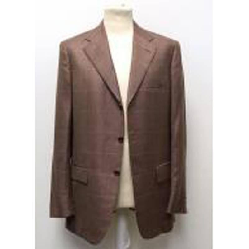 Kiton Brown Cashmere & Linen Check Blazer For Sale 2