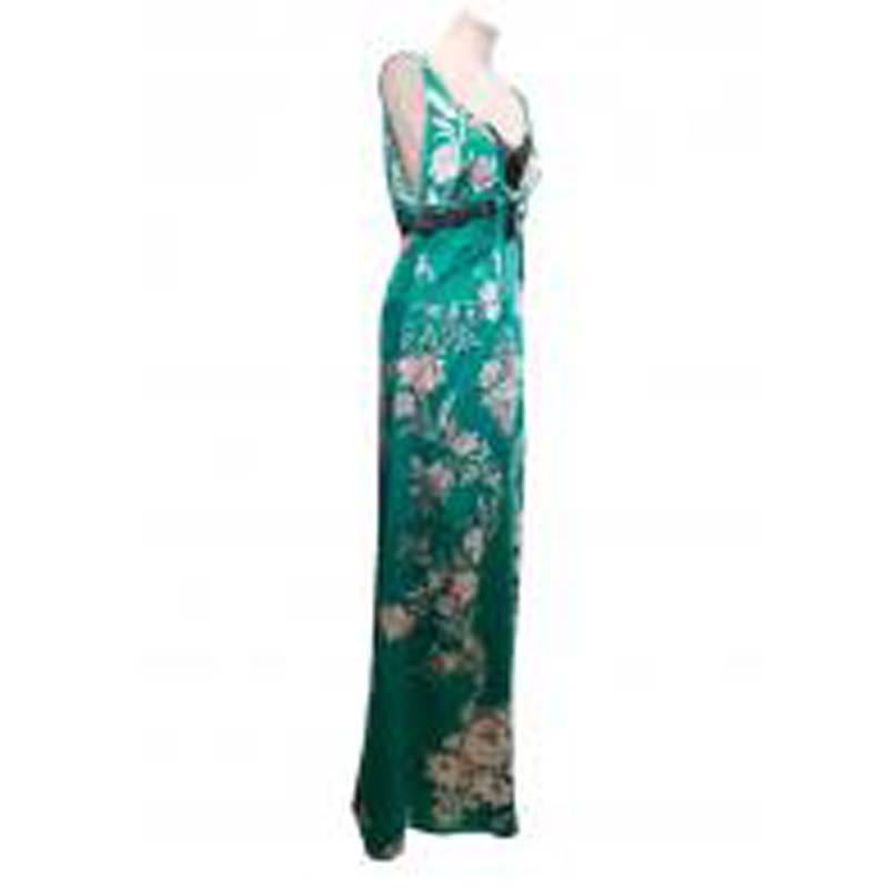 Roberto Cavalli Green Floral Gown For Sale 2