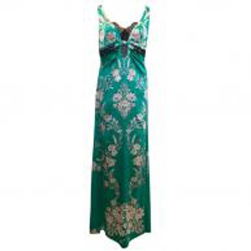 Roberto Cavalli Green Floral Gown For Sale