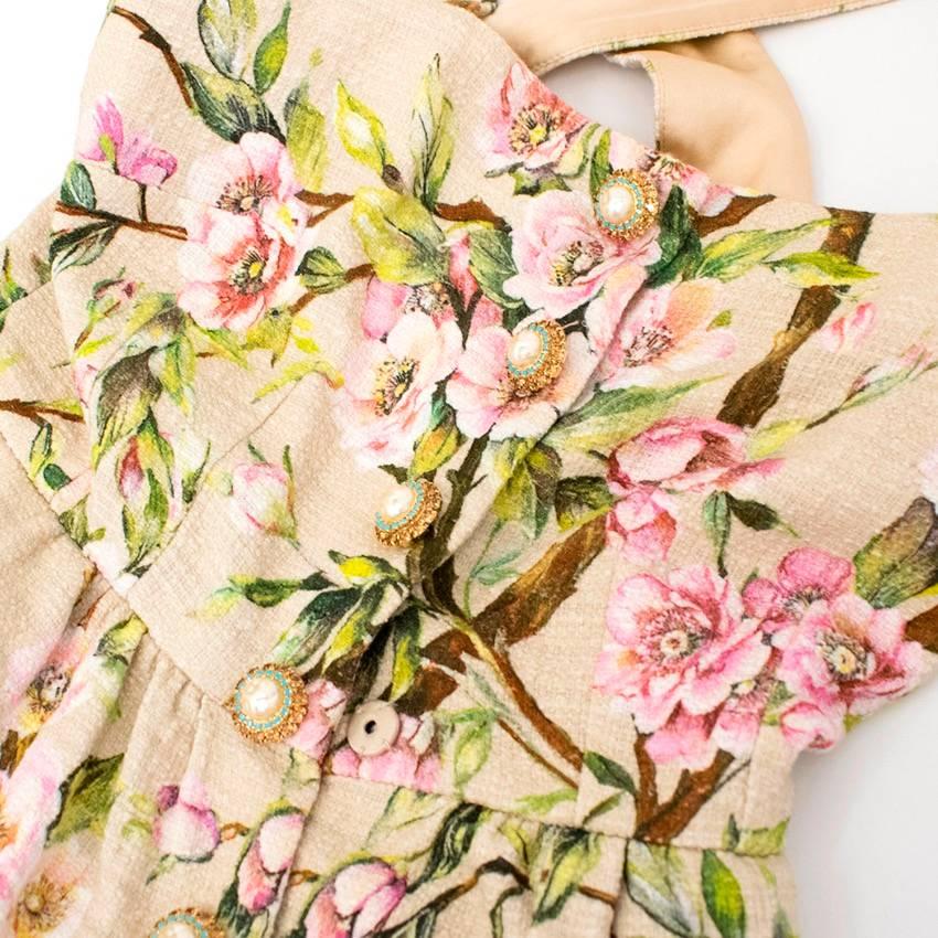 Beige Dolce and Gabbana Floral Print Dress For Sale