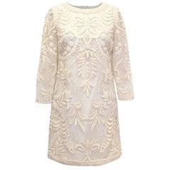 Oscar de la Renta Cream Mesh Embroidered Dress