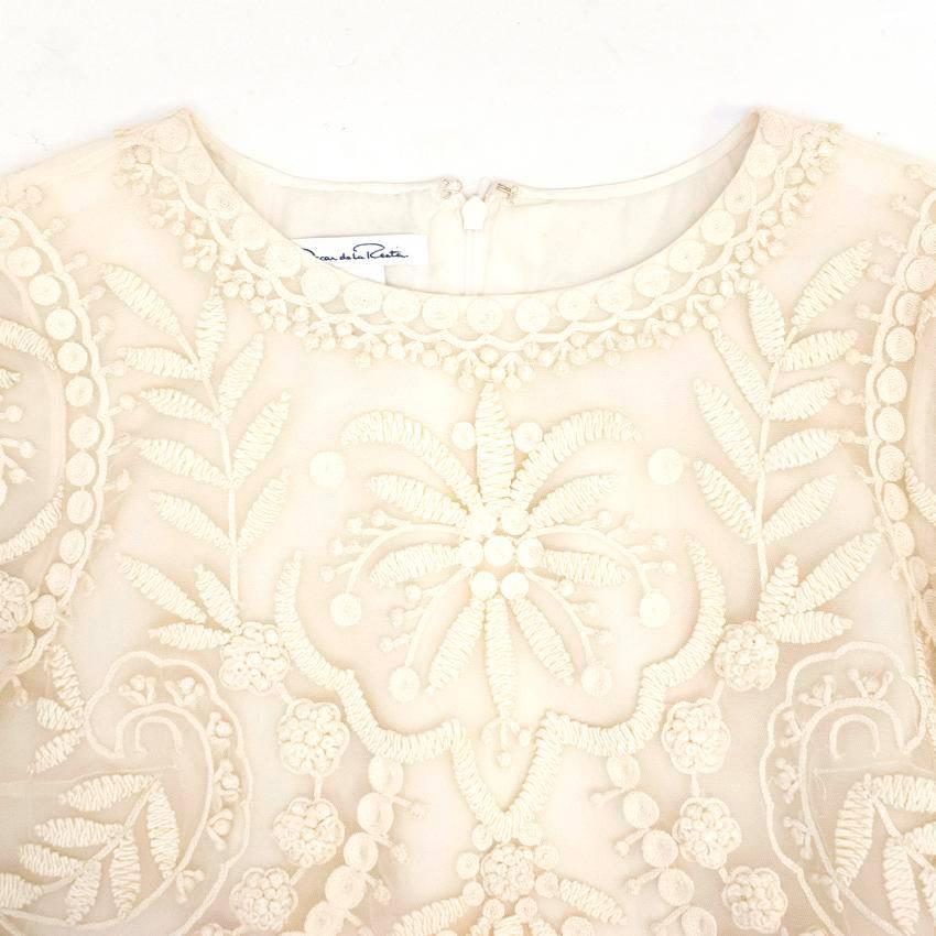 Oscar de la Renta Cream Mesh Embroidered Dress For Sale 1