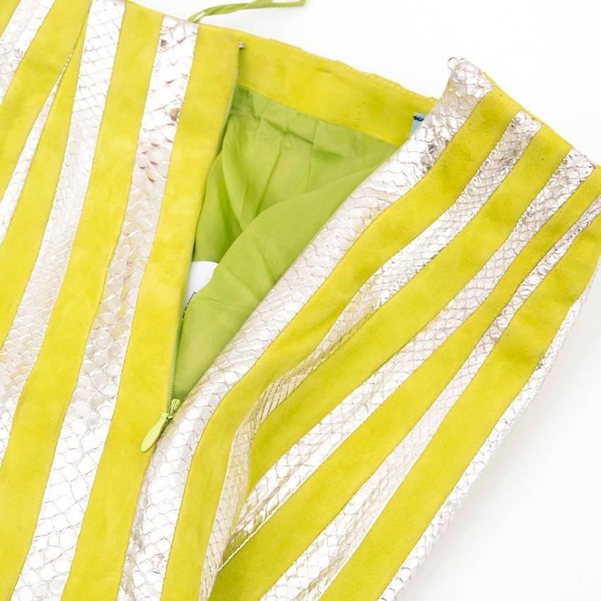 Yellow Prada Lime Green and Silver Python Striped Skirt For Sale