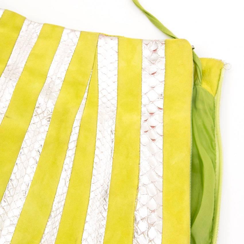 Prada Lime Green and Silver Python Striped Skirt For Sale 1