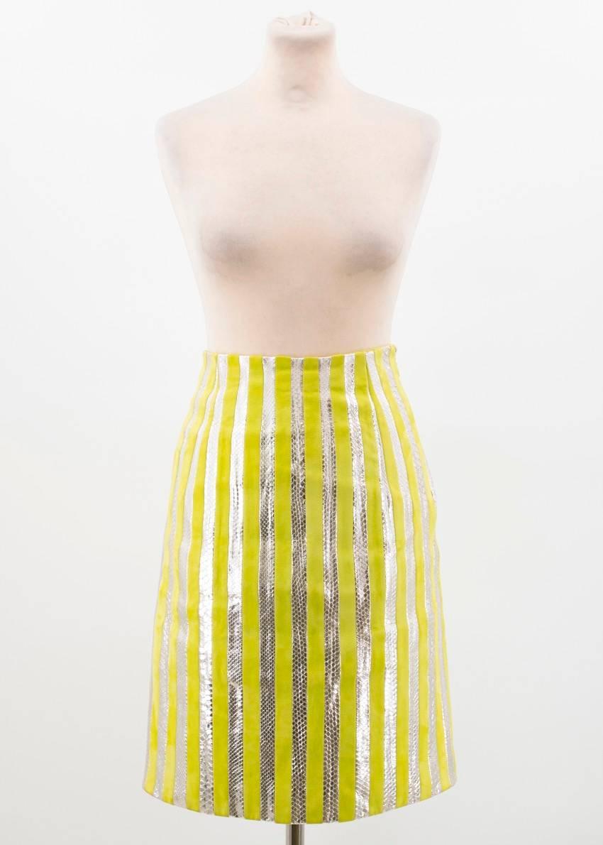 Prada Lime Green and Silver Python Striped Skirt For Sale 2
