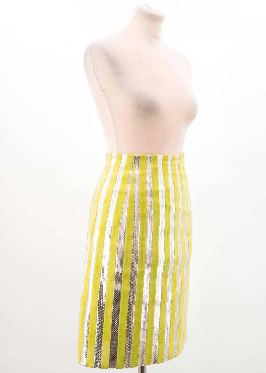 Prada Lime Green and Silver Python Striped Skirt For Sale 3