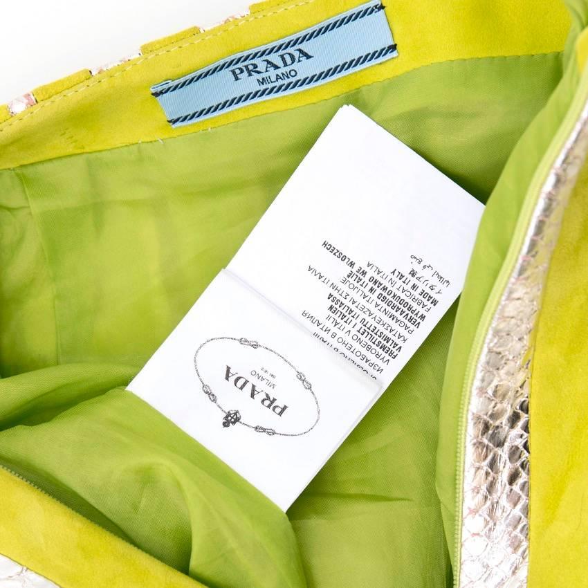 Prada Lime Green and Silver Python Striped Skirt For Sale 4