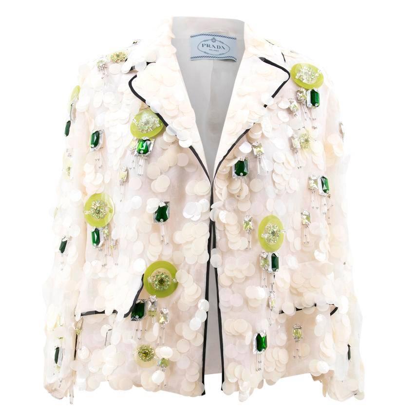 Prada White Sequin Jacket For Sale