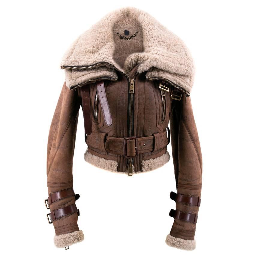 Burberry Brown Leather & Fur Jacket For Sale