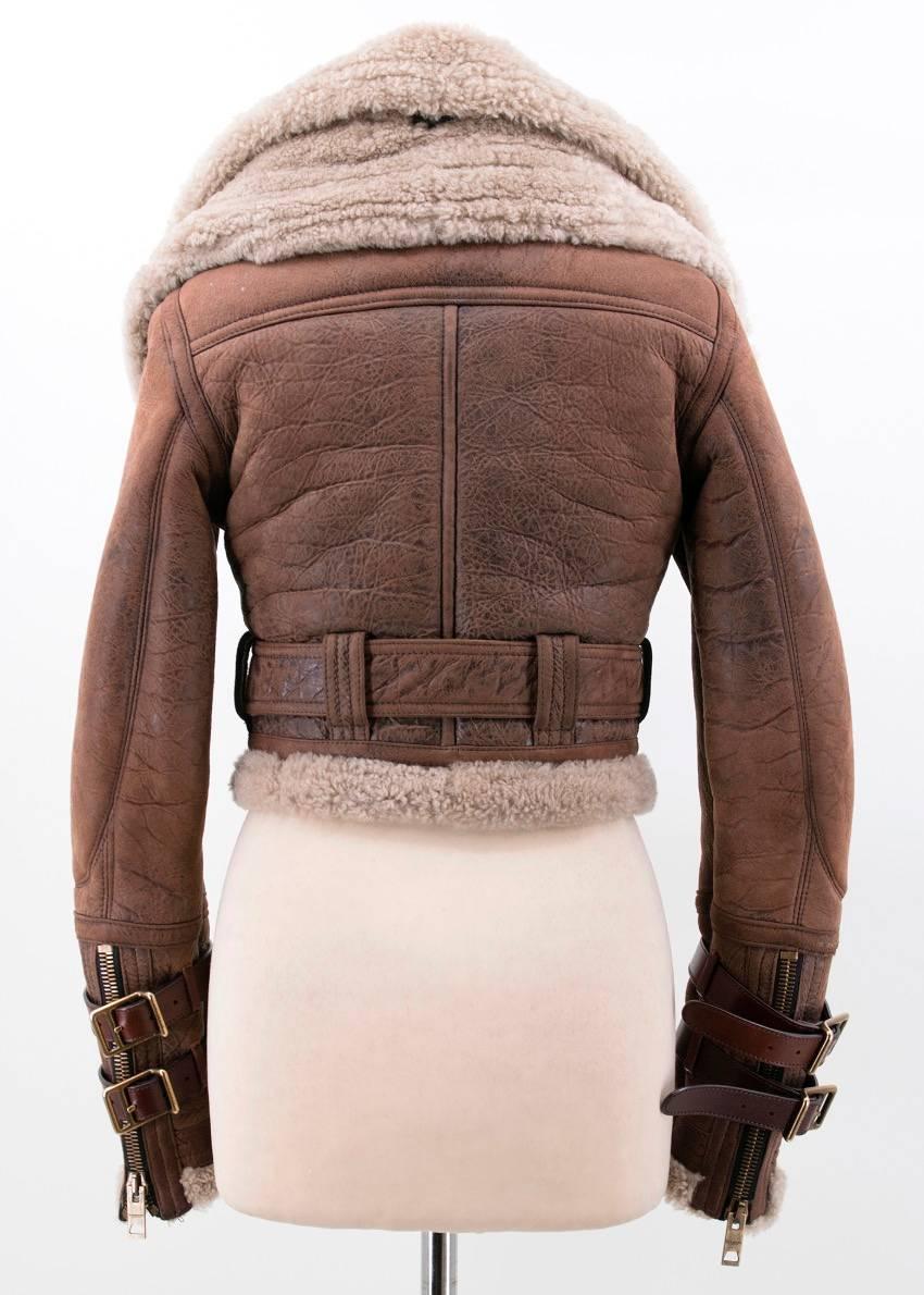 Burberry Brown Leather & Fur Jacket In Excellent Condition For Sale In London, GB