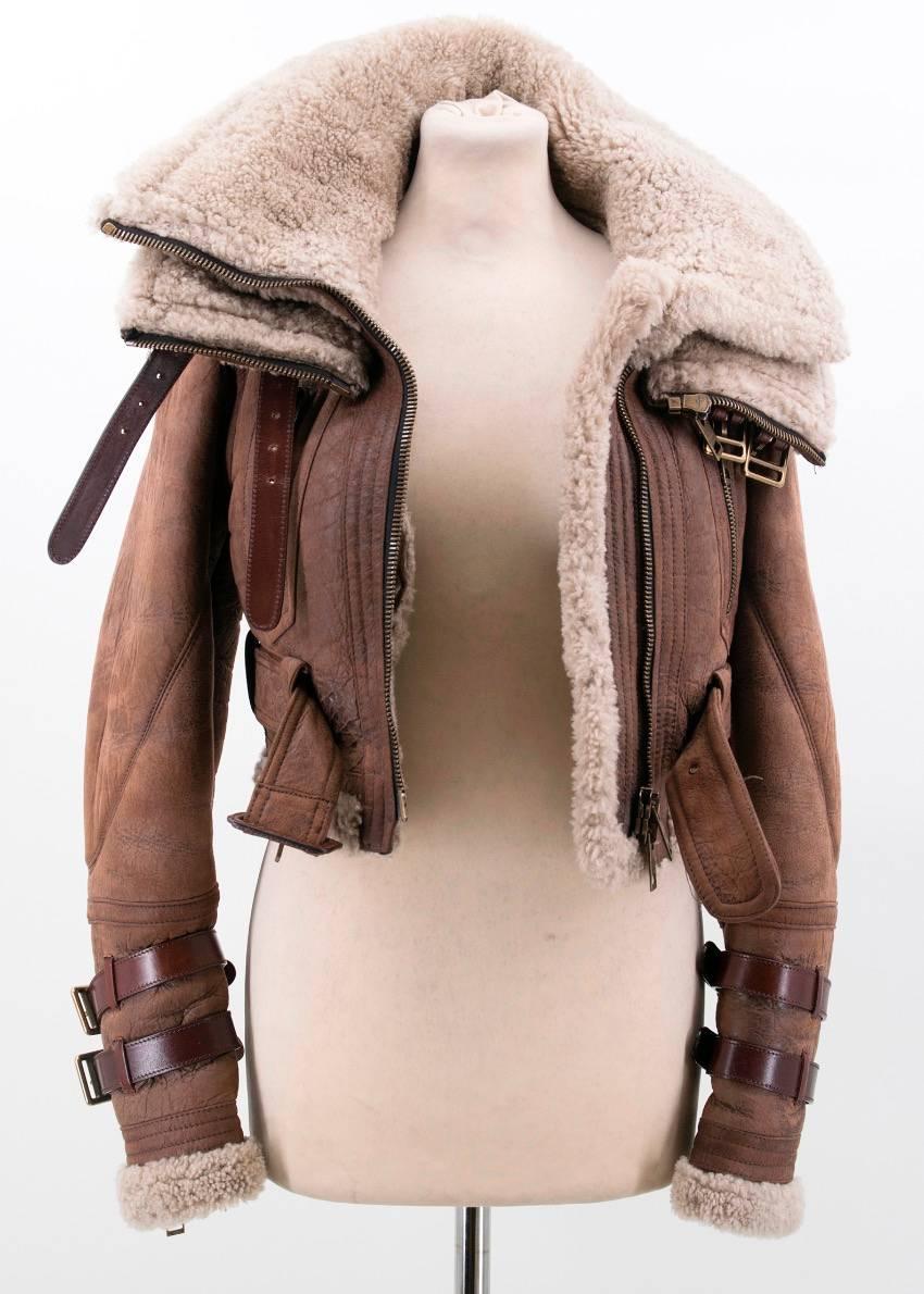 Burberry Brown Leather & Fur Jacket For Sale 3