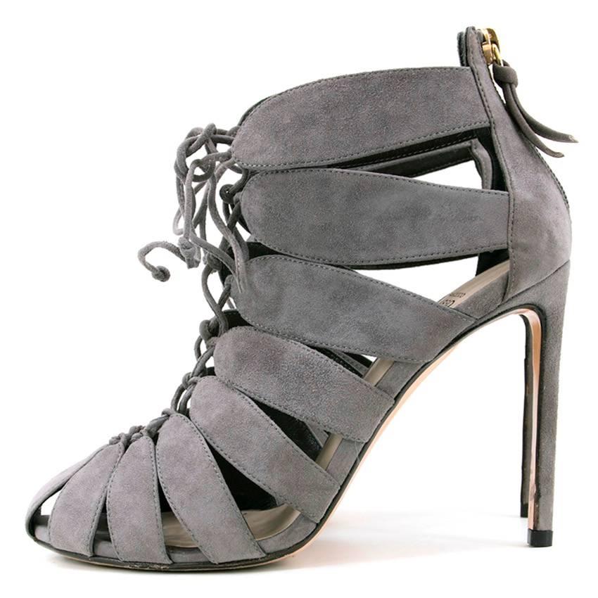 Francesco Russo Grey Lace-Up Cutout Heels In Good Condition In London, GB