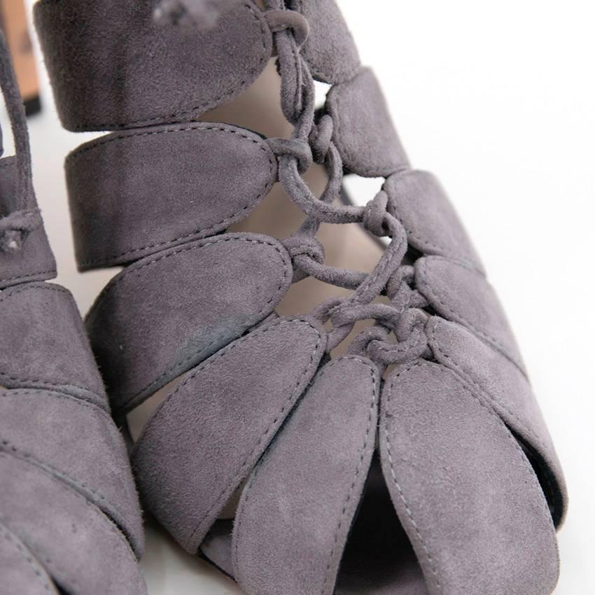 Women's Francesco Russo Grey Lace-Up Cutout Heels