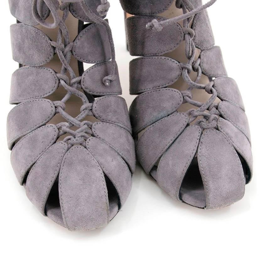 Francesco Russo Grey Lace-Up Cutout Heels 4