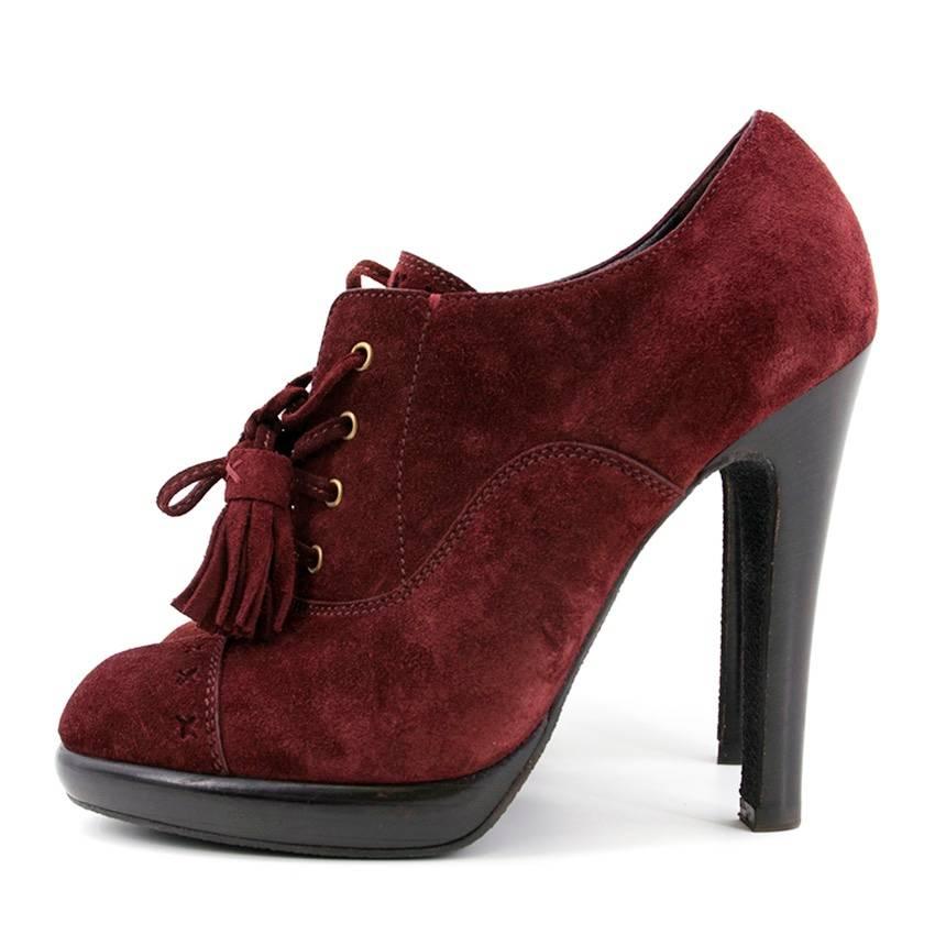 Yves Saint Laurent Burgundy Chelsea Lace Up Booties For Sale 1