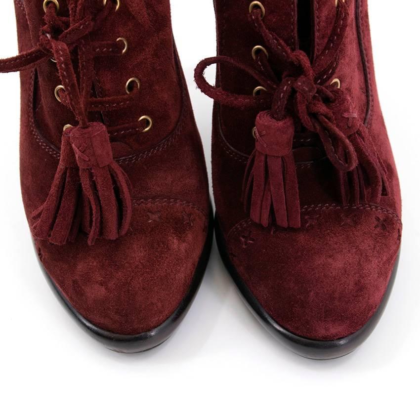 Yves Saint Laurent Burgundy Chelsea Lace Up Booties For Sale 2