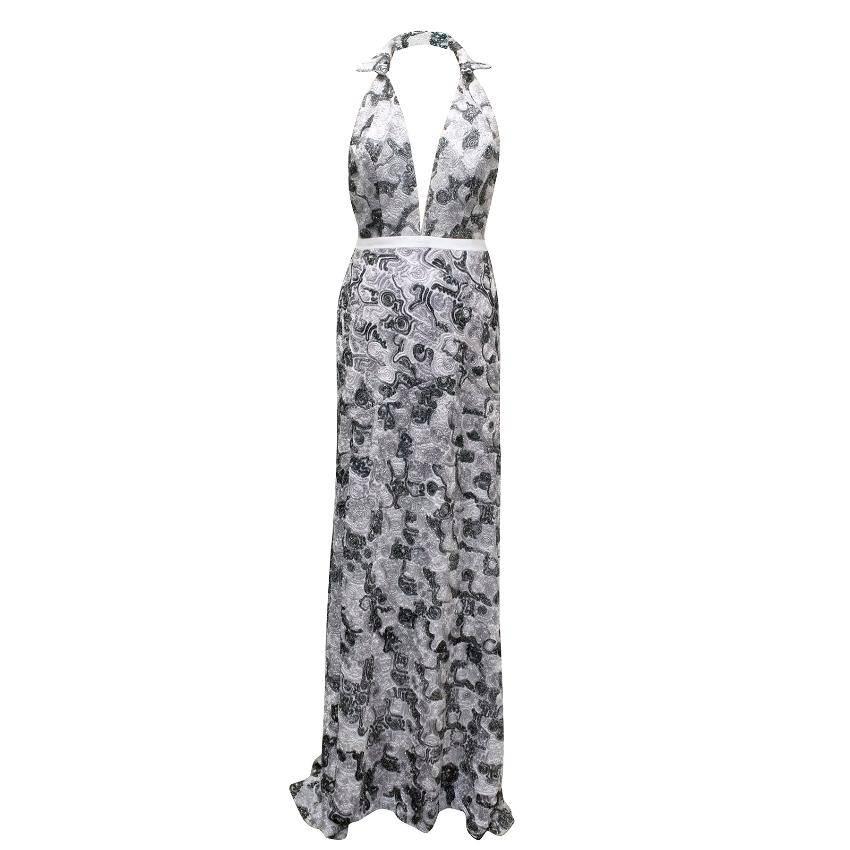 Maison Anoufa Couture Silver Embroidered Halter Neck Gown