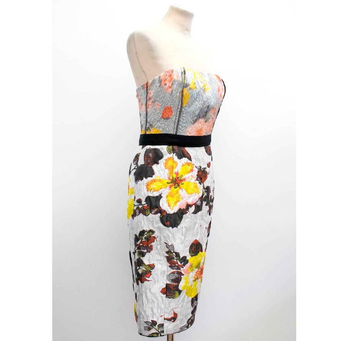Beige Oscar de la Renta Floral Strapless Dress For Sale