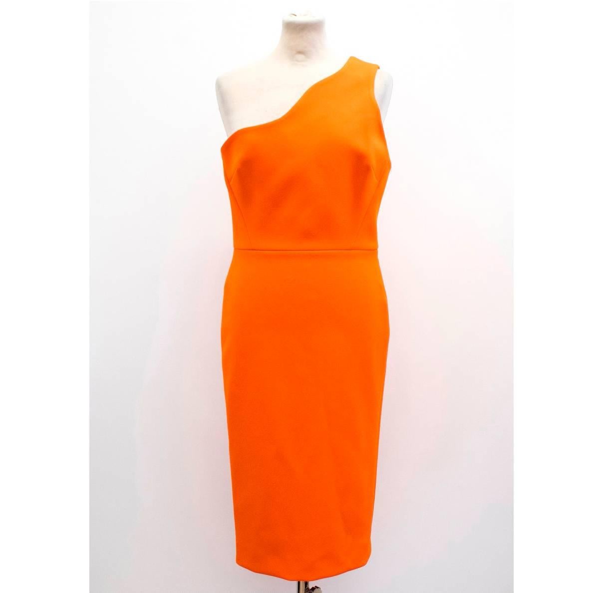 Victoria Beckham orange crepe one-shoulder dress in a fitted knee-length style with structured fit.

Size: US 8 (M)
Measurements: Bust: 40cm Waist: 34cm Hips: 43cm Length: 87cm
Condition: 10/10
