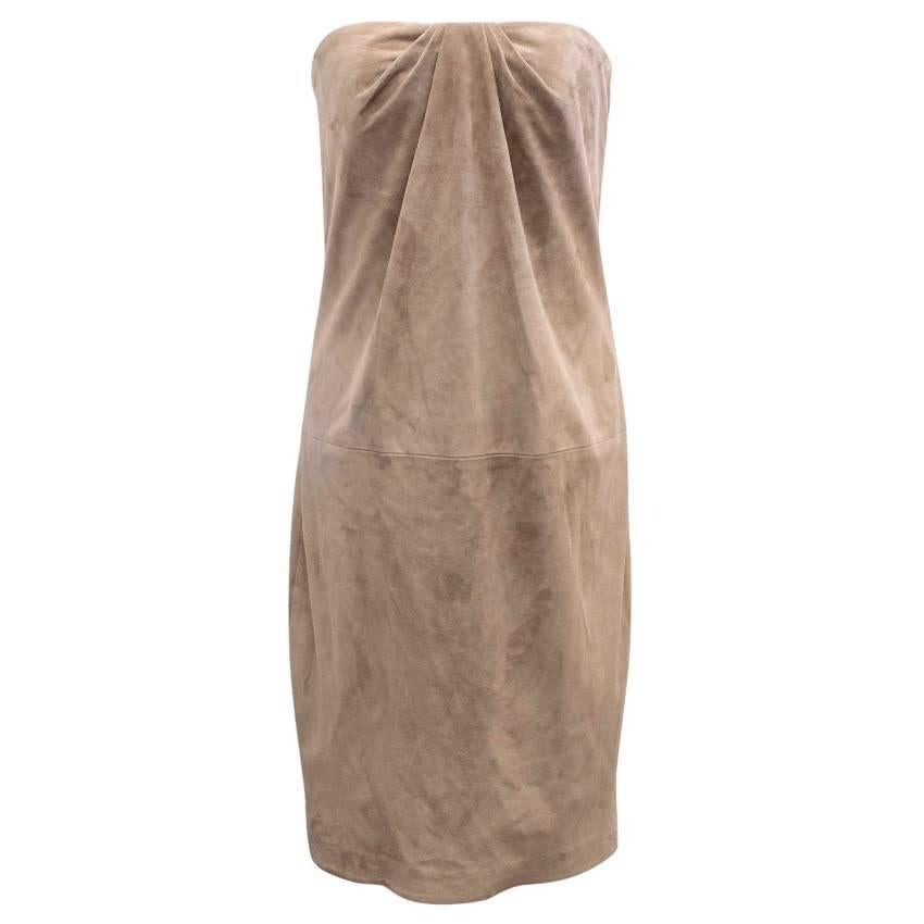 Ralph Lauren Taupe Suede Strapless Dress - Size US 6 For Sale