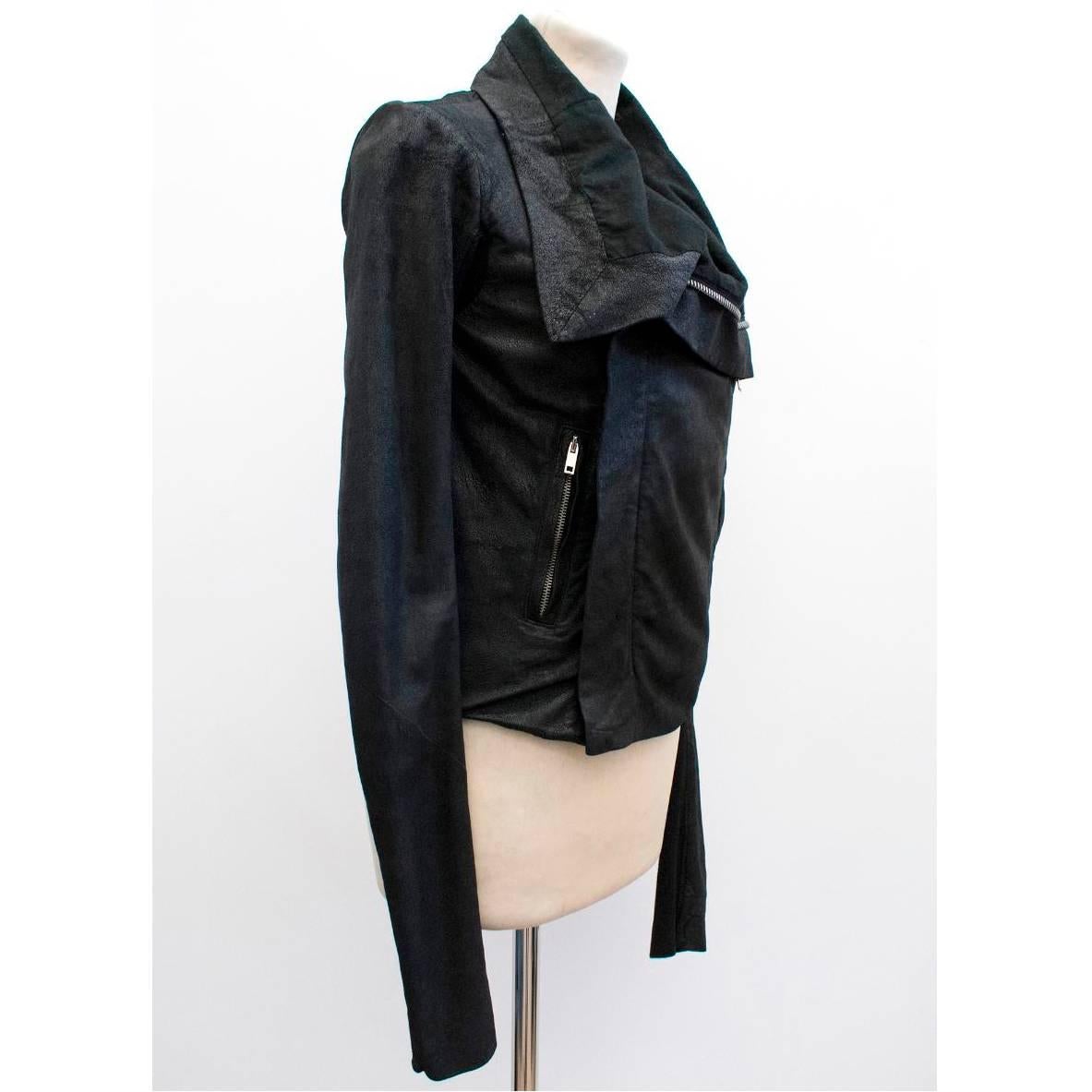 Women's Rick Owens Black Blistered Leather Biker Jacket