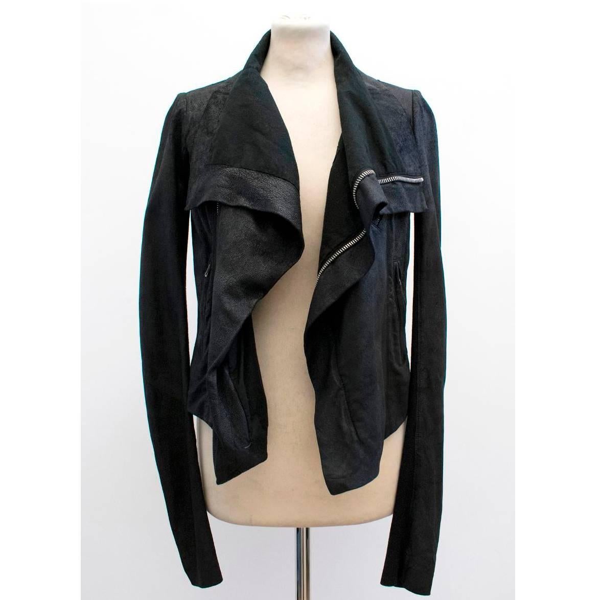 Rick Owens Black Blistered Leather Biker Jacket 3
