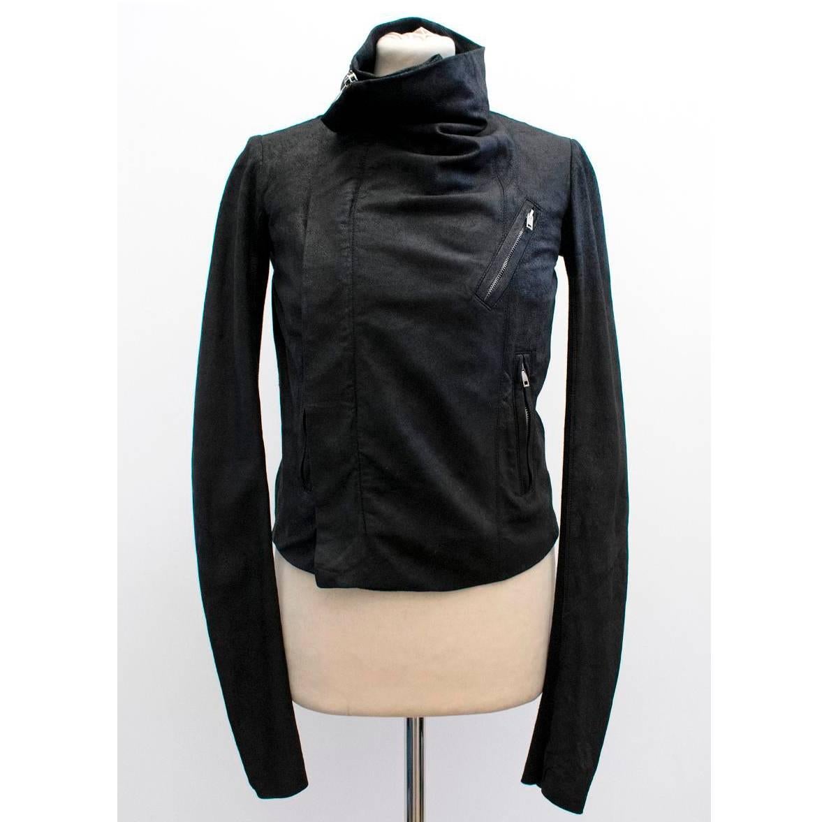 Rick Owens Black Blistered Leather Biker Jacket 4