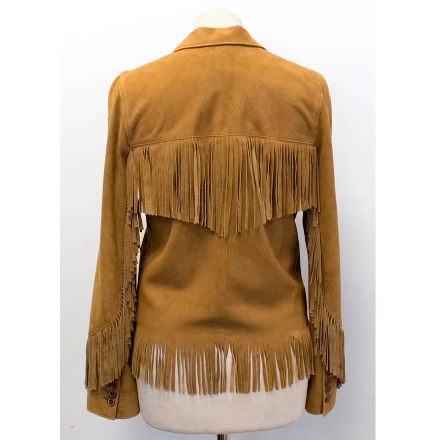 Women's Saint Laurent Camel Curtis Fringe Suede Jacket For Sale