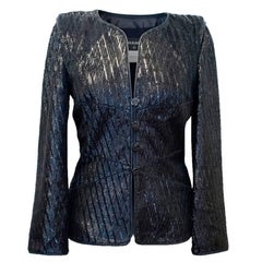 Chanel Navy Lambskin Sparkly Jacket 10
