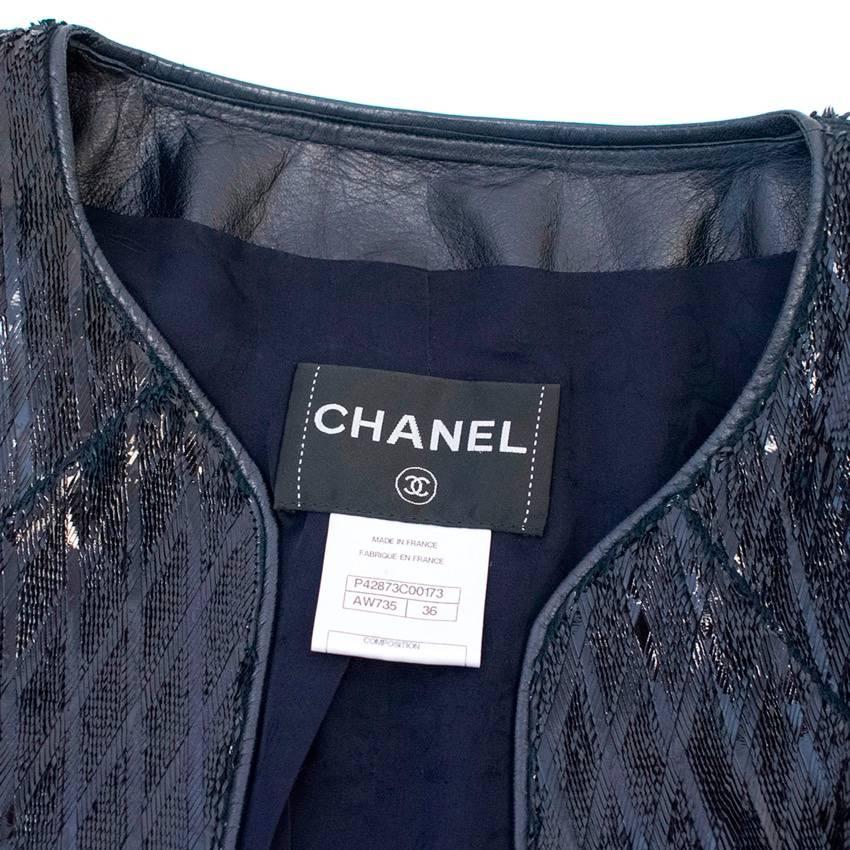 Black Chanel Navy Lambskin Sparkly Jacket For Sale
