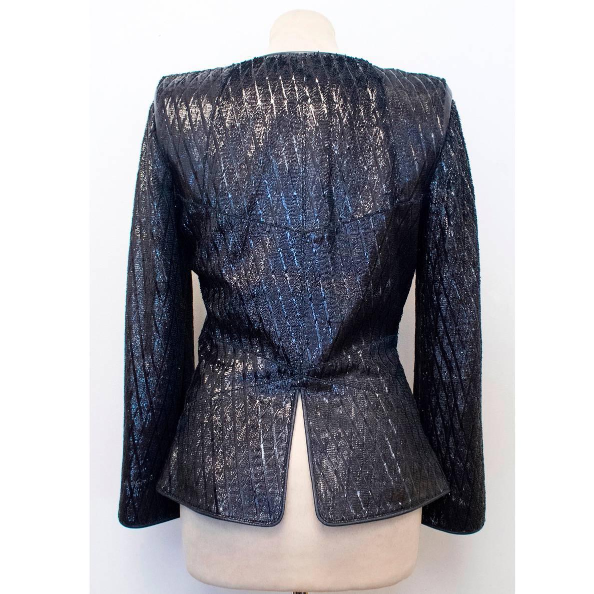 Chanel Navy Lambskin Sparkly Jacket For Sale 3