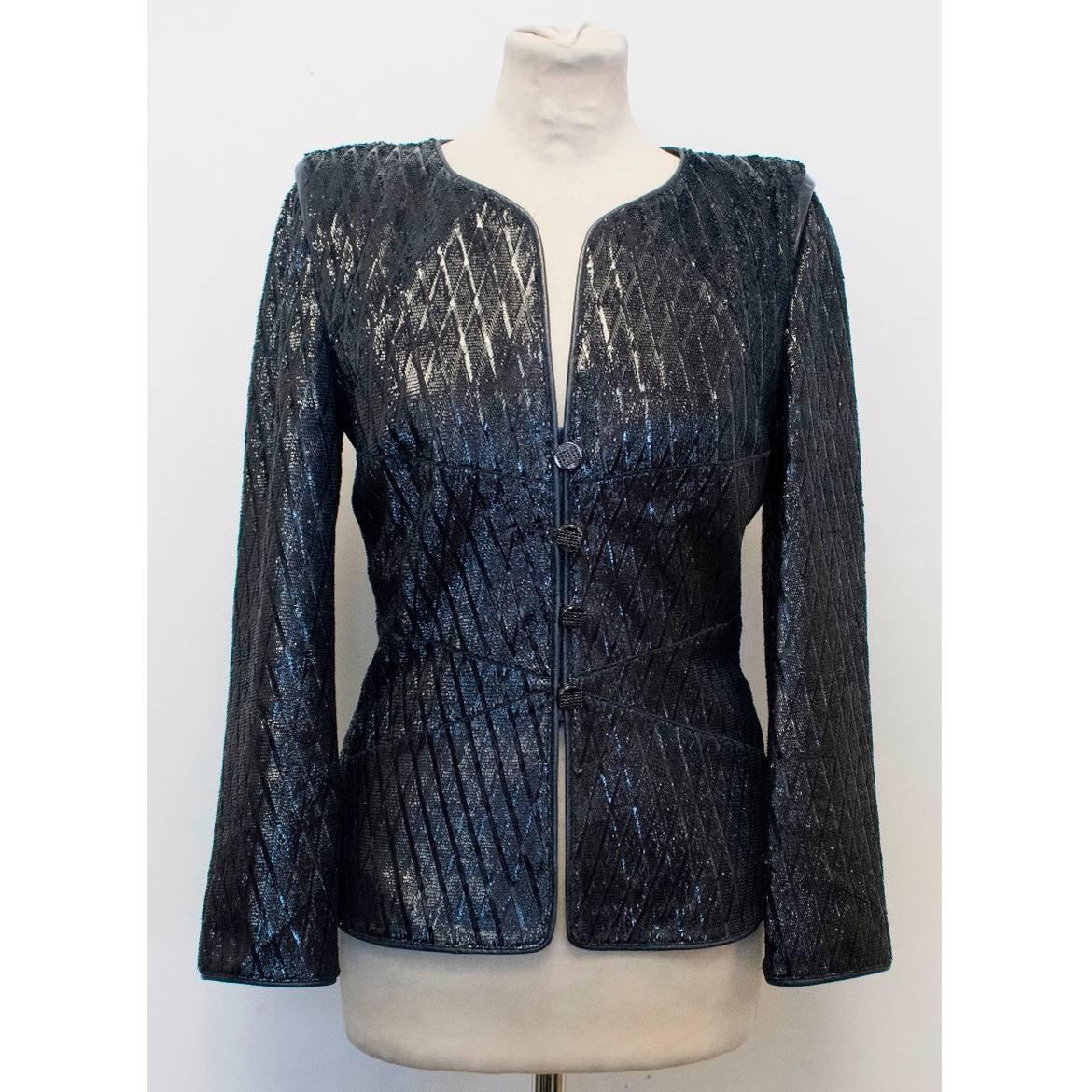 Chanel Navy Lambskin Sparkly Jacket For Sale 2
